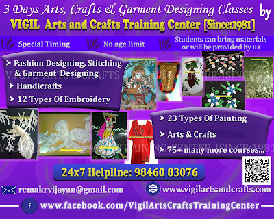 3 Days Arts, Garment Designing & Crafts Classes by VIGIL Arts and Crafts