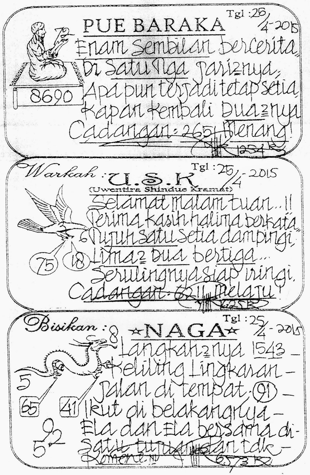 PREDIKSI DAN SYAIR SGP SABTU TGL 25/04/2015 PASANG NOMOR