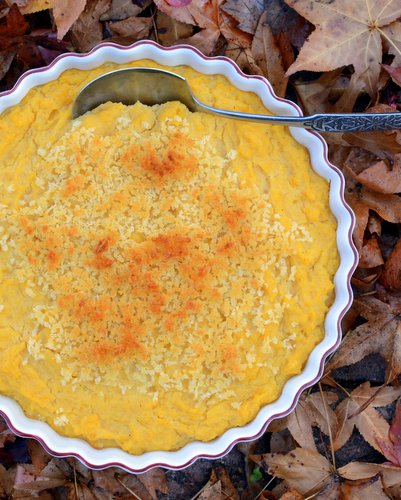 Rutabaga Puff (or Turnip Puff) ♥ KitchenParade.com, a delicious purée of root vegetables, either turnip or the sunny-colored rutabaga, also called a 'swede'. A Thanksgiving favorite, especially in Canada.