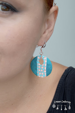 Boucles oreilles pâte polymère canne géométrique Mica Shift turquoise corail blanc Sculpey Cernit Fimo Stenna