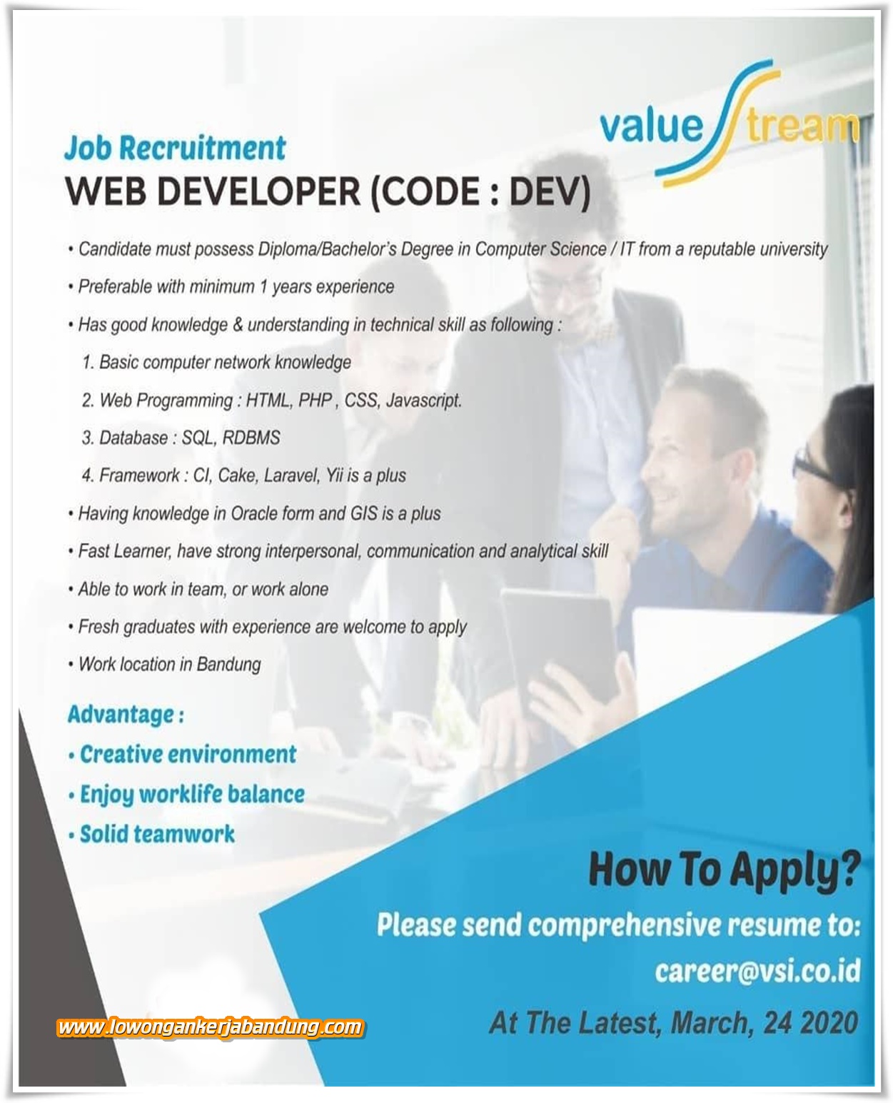 Lowongan Kerja Bandung Web Developer Value Tream - Loker Bandung Hari