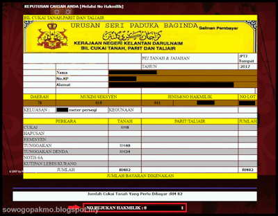 Nama aku Jodin.. Semakan cukai tanah Pejabat Tanah & Galian Negeri
