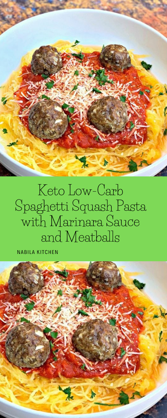 Keto LowCarb Spaghetti Squash Pasta with Marinara Sauce and Meatballs