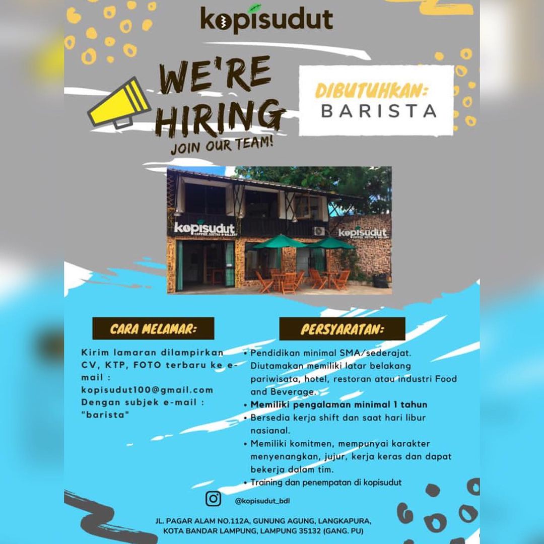 Lowongan Kerja Barista Kopisudut 2021 Karir Bandar Lampung