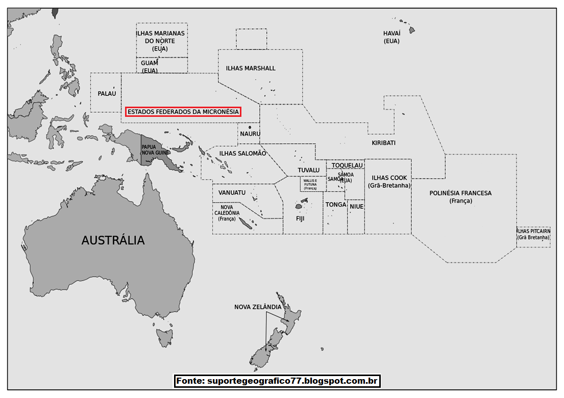 Карта океании со странами крупно на русском