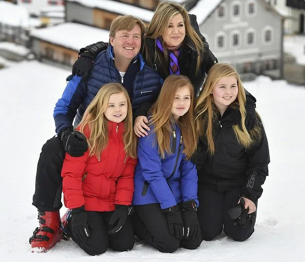 King Willem, Queen Maxima, with their daughters Crown Princess Catharina-Amalia, Princess Alexia and Princess Ariane on holiday at Arlberg Ski center in Lech