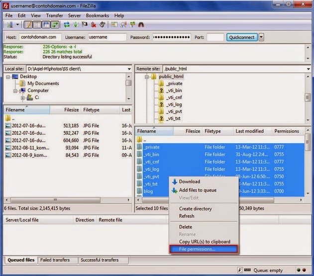 Mengganti File Permission Dengan FileZilla FOR.WEB.ID