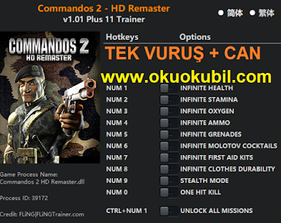 Commandos 2 HD Remaster Tek Vuruş, Oksijen, Gizli Mod +11 Trainer