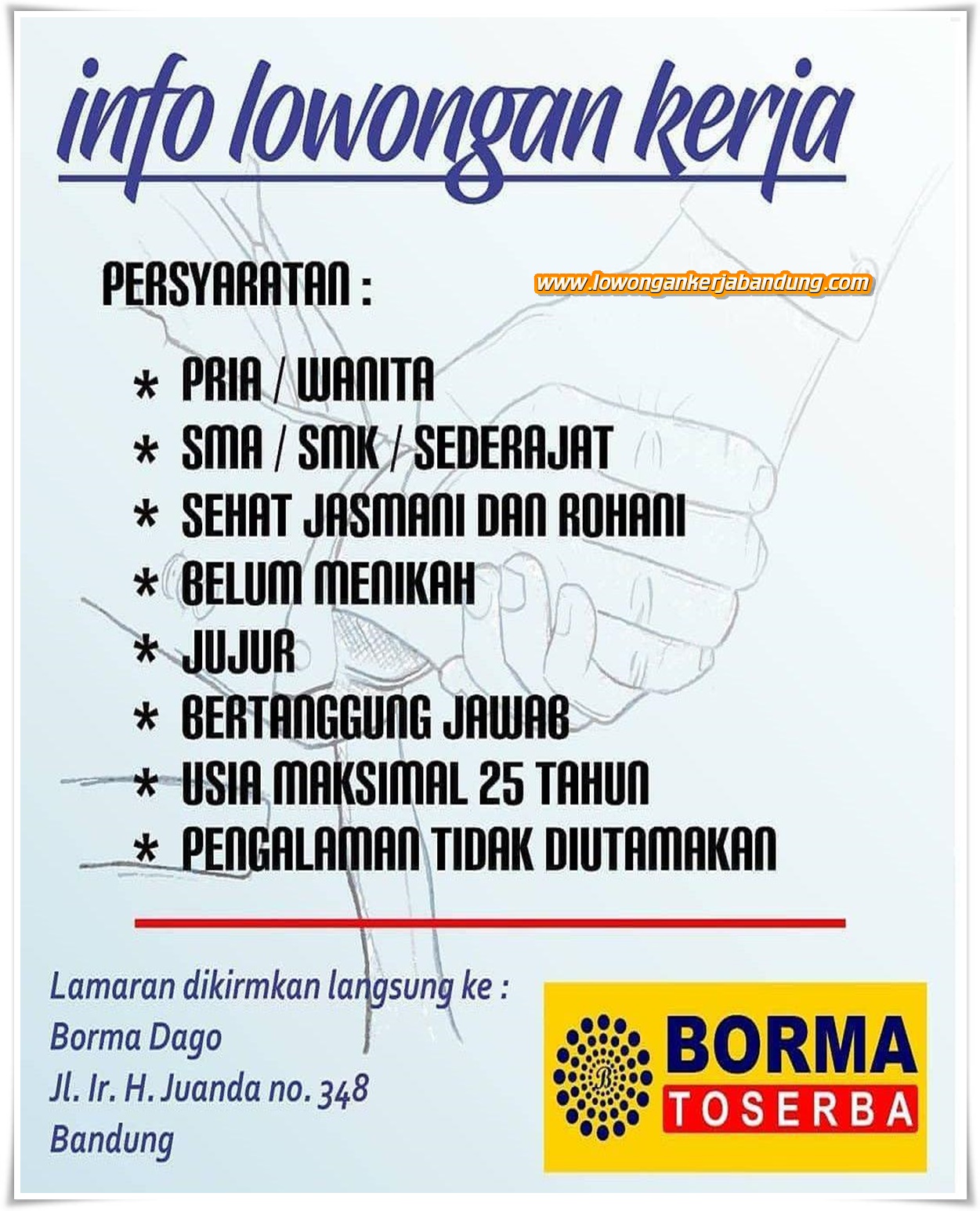 Lowongan Kerja Karyawan Borma Toserba Dago Bandung - Loker Bandung Hari