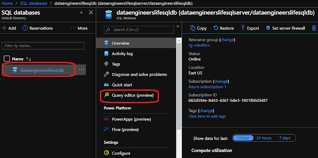 Azure SQL database Query Editor