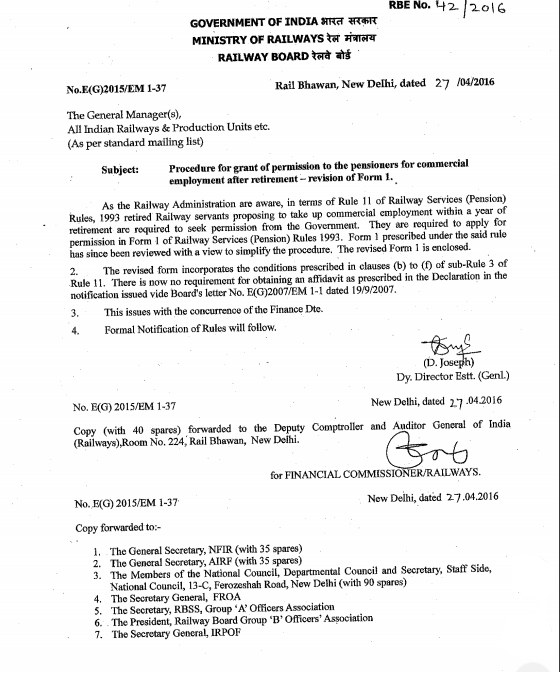 Procedure for grant of permission to the pensioners for commercial