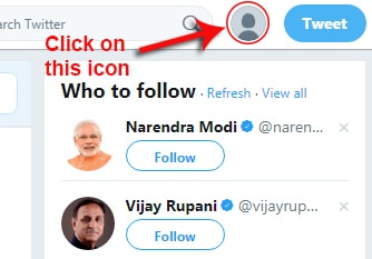 Twitter पर account कैसे बनाए? Click to men icon on twitter