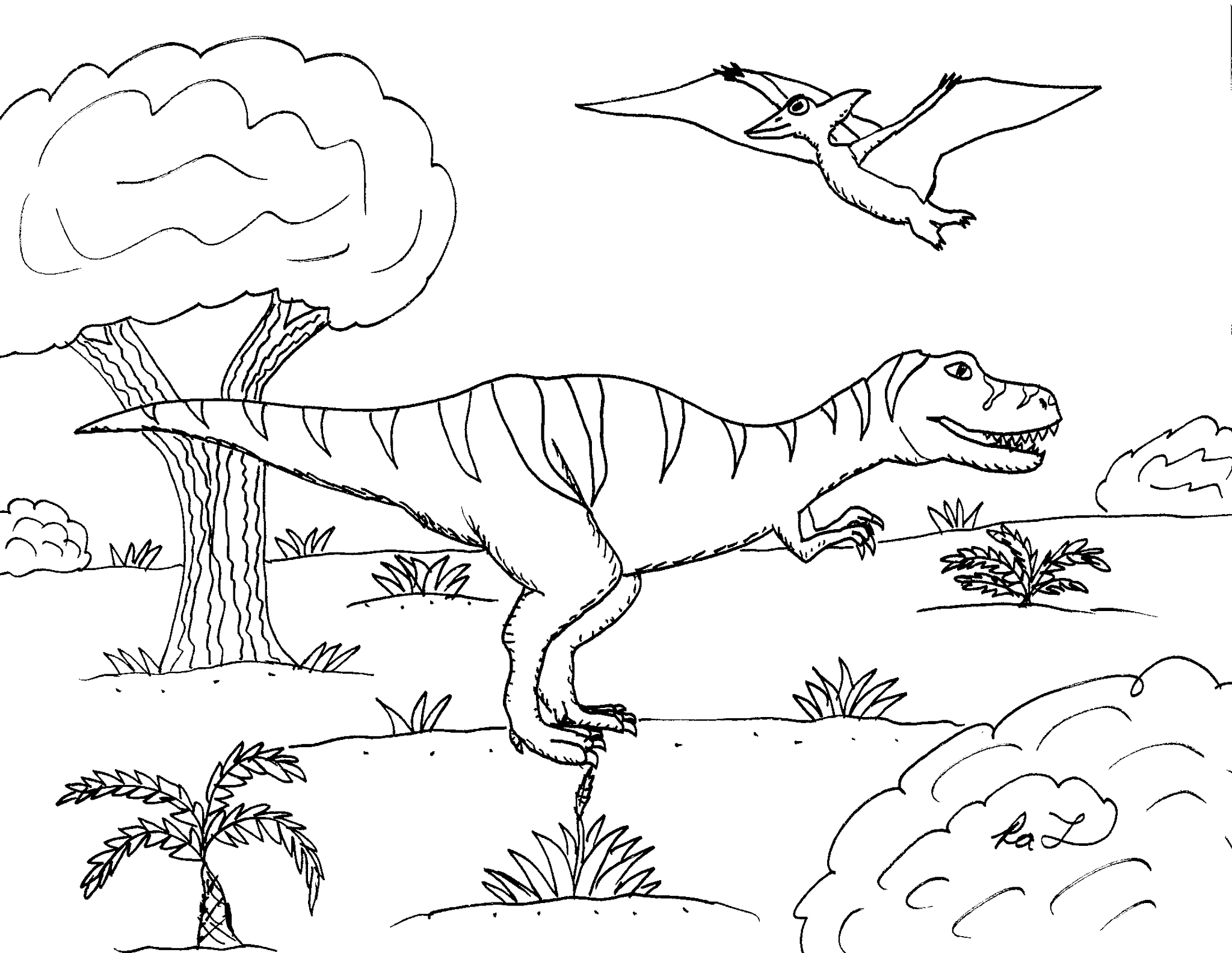 Robin's Great Coloring Pages: T. rex and Pteranodon coloring pages