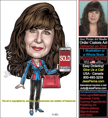 Sold Sign on Cell Phone Agent Caricature