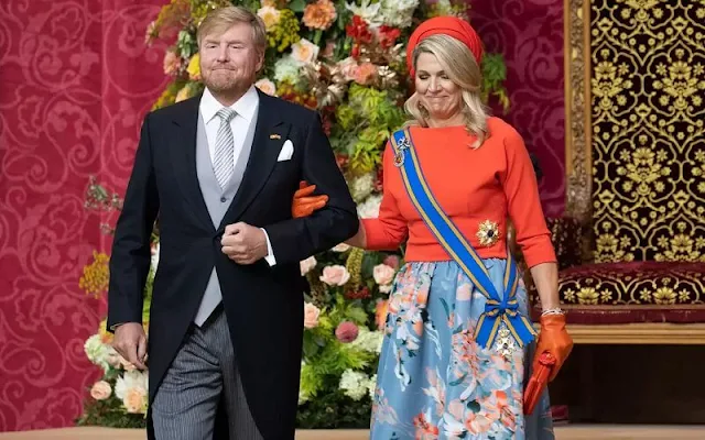 Queen Maxima's outfit is by Belgian fashion house Natan. Princess Laurentien's outfit is by fashion house Hardies in The Hague