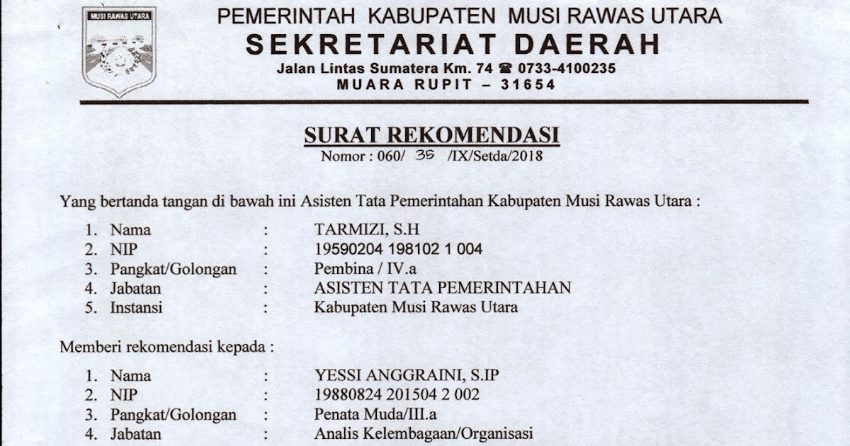 Contoh Surat Rekomendasi Atasan Perihal Tugas Belajar Yessi Id