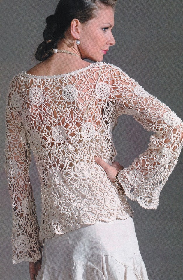 Tina's handicraft Longsleeved blouse crochet squares motif flowers