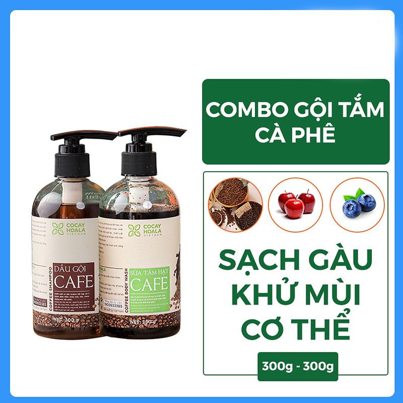 Cỏ cây hoa lá Bộ sữa tắm và dầu gội cà phê 300g/chai, My Pham Nganh Toc