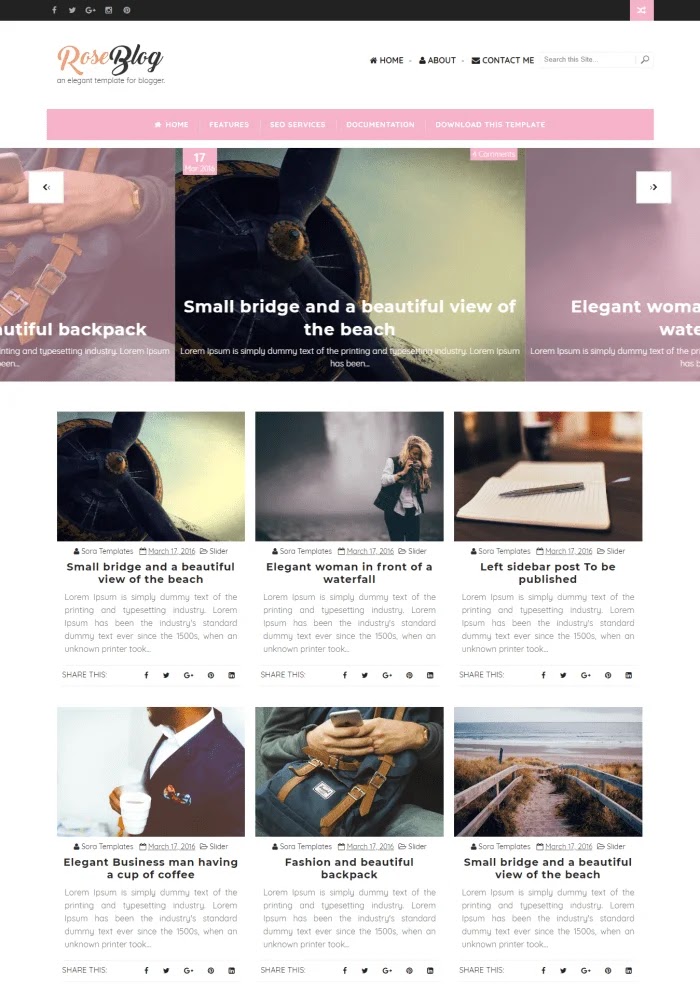 RoseBlog Best Free Responsive Blogger Templates