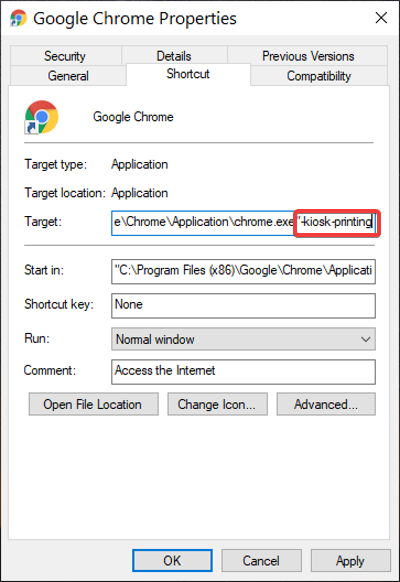 chrome target kiosk-afdrukken