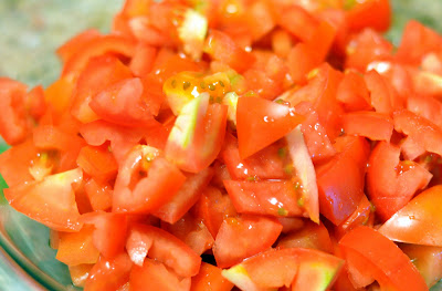 Bruschetta Pizza with chicken diced tomatoes