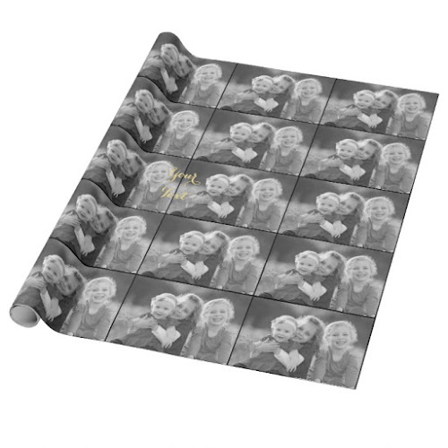 Create Custom Vintage Look Black White Photo Text Wrapping Paper