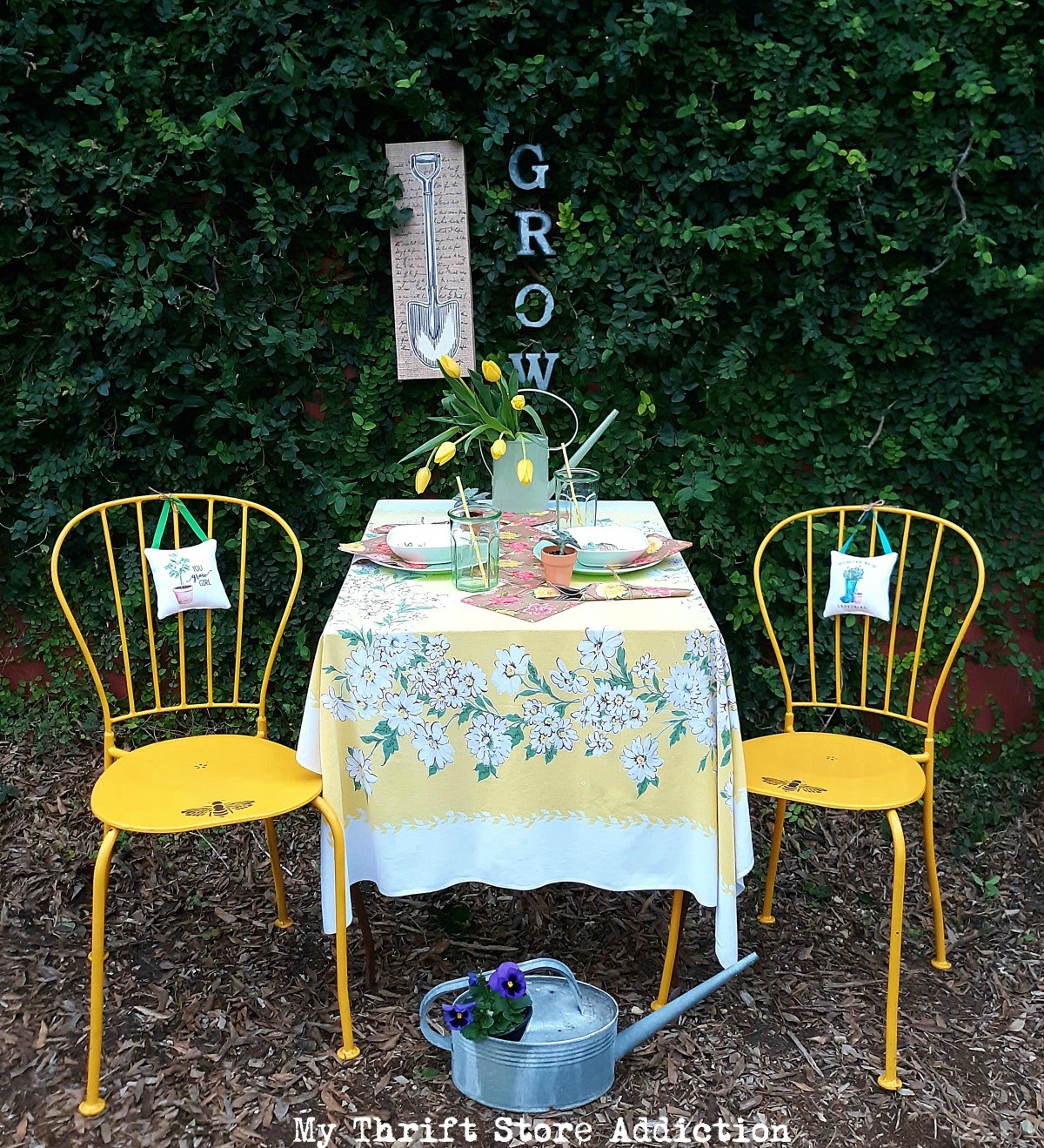 spring tablescape in the garden