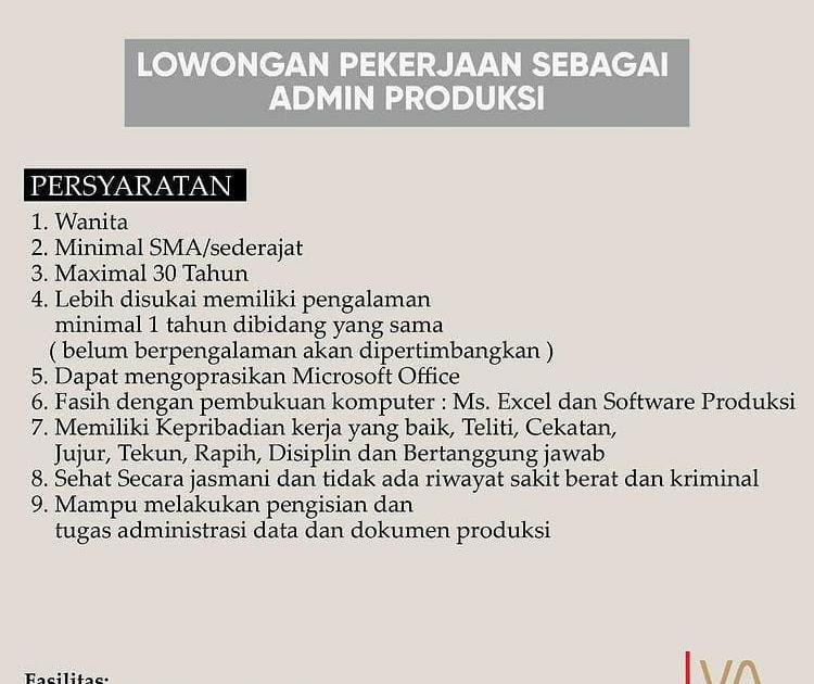 Lowongan kerja Admin Produksi~ Sidoarjo