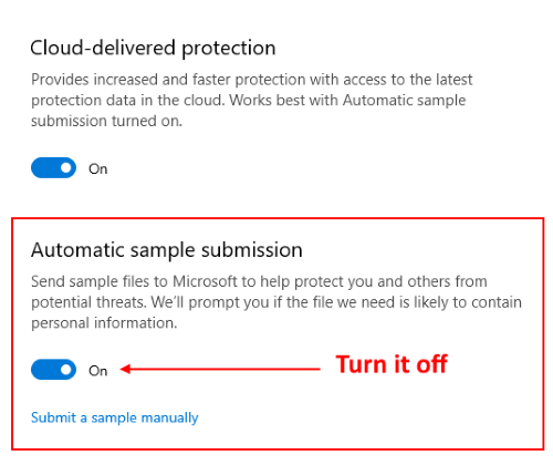 soumission automatique d'échantillons Windows Defender 6