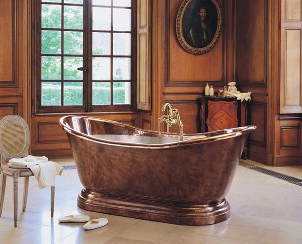 impressive bathroom with copper tub