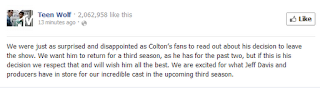 Teen Wolf - Season 3 - MTV confirms Colton Haynes' exit