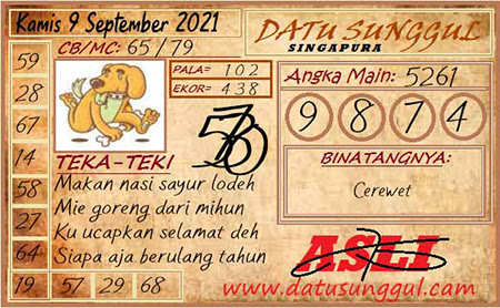 Prediksi Datu Sunggul SGP Kamis 09 September 2021