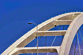 blue cloudless sky, metal, bridge