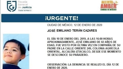 Activan Alerta Amber para tratar de localizar al menor José Emiliano de 2 años desaparecido desd eel 10 de Enero 