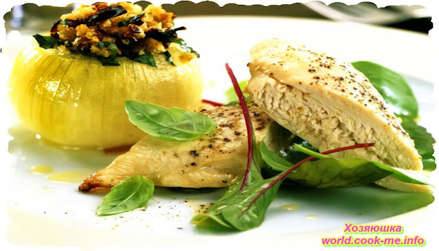 Запеченная курица с фаршированным луком Запеченная курица с фаршированным луком