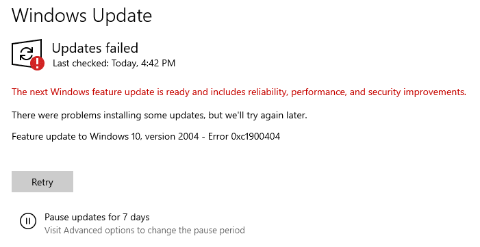 Fix Windows Upgrade Error 0XC1900404 & 0XC1900405