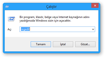 kayit defteri ni acmak enpedi windows 8