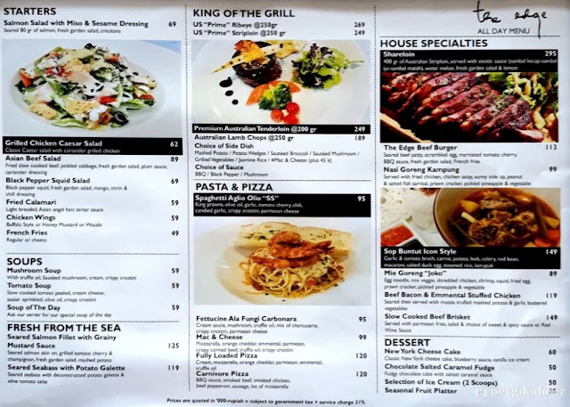 the edge kemang menu