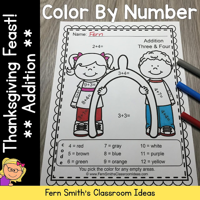 Thanksgiving Color By Number Addition