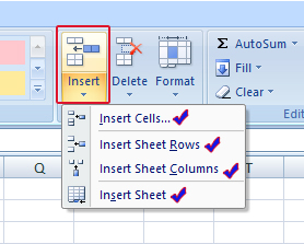 insert option in home tab
