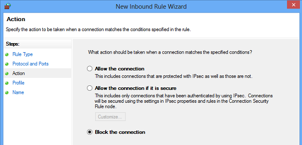 Conexión de bloque de Firewall de Windows bloqueada