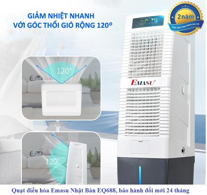 Quạt điều hòa Emasu Nhật Bản EQ688 gió thổi 4 chiều, góc gió lan rộng khắp căn phòng 