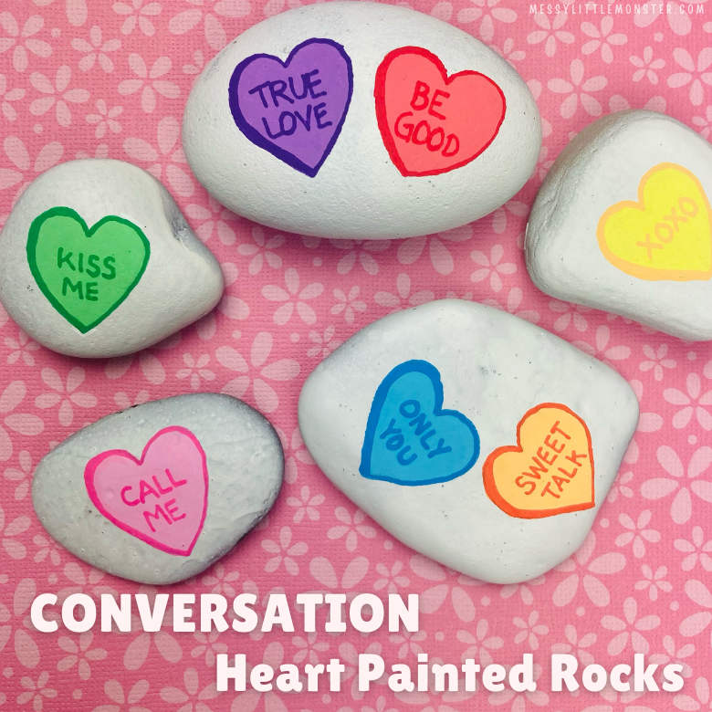 Conversation Heart Painted Rocks - Messy Little Monster