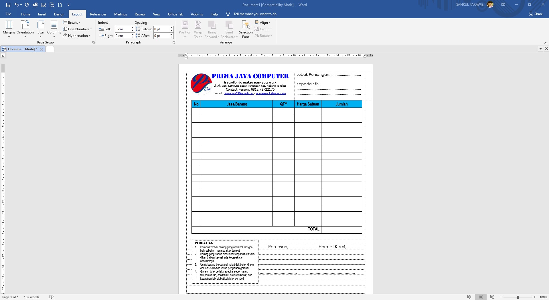 Cara Mudah Membuat Desain Nota Kwitansi Word Berbagi Tutorial