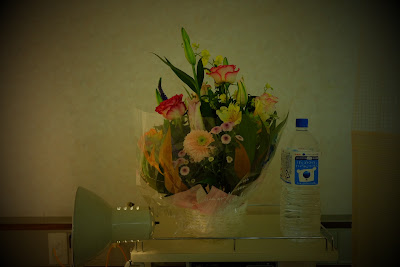 Flowers from friends, while in a Tokyo hospital. Bunch of flowers brought by friends, in hospital in Tokyo, Japan.