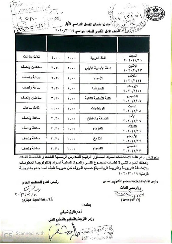 جداول امتحانات محافظة أسيوط الترم الأول 2020 لجميع المراحل 307