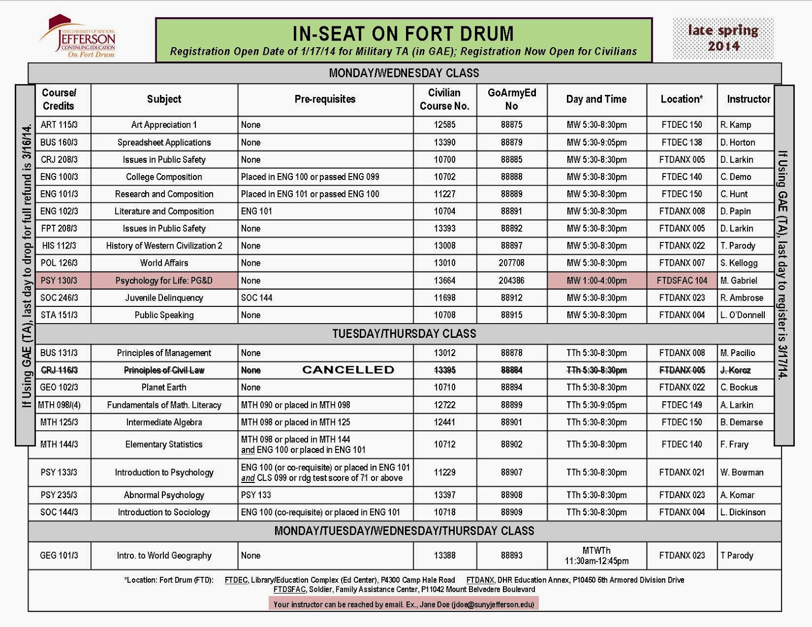 News & Press Updated JCC Inseat Class Schedule for Late Spring Classes