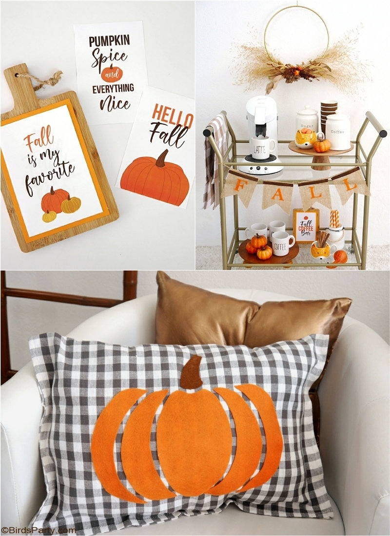 Fall Coffee Bar, DIY Farmhouse Decor and FREE Printables - easy craft projects to decorate for Fall, including free printable templates! by BirdsParty.com @birdsparty #fall #coffeebar #falldecor #diydecor #homedecor #fallcoffeebar #coffeestation