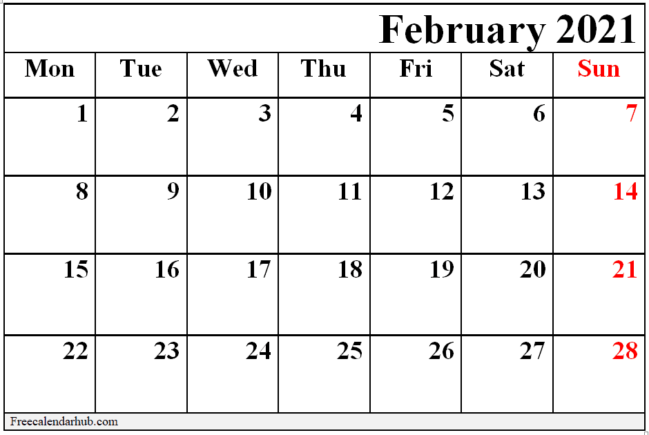 Printable February 2021 Calendar