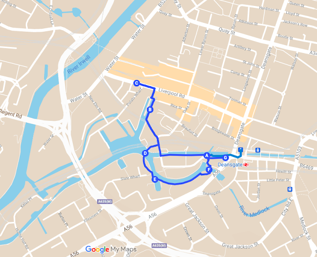 Map of Castlefield area including rivers